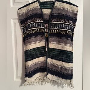 Striped Woven Vest with Fringe
